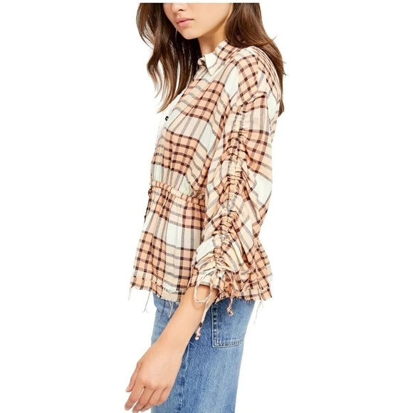 We the Free (Free People) Pacific Dawn Plaid Top Size Large - Picture 3 of 7